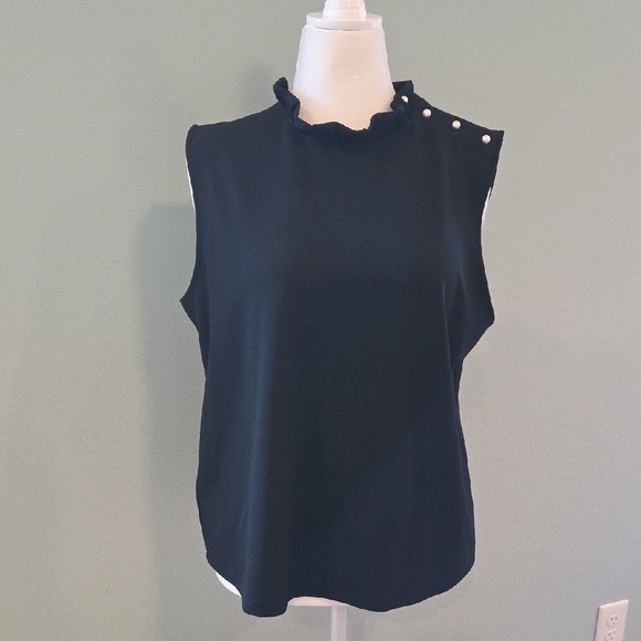 Ann Taylor Tops - Ann Taylor Black Sleeveless Blouse With Pearls with Ruffled Collar Women's XL